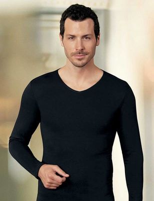 Black Long Sleeve V Neck Single Jersey T-Shirt ME075 - Thumbnail