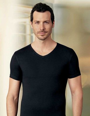 Black V Neck Short Sleeve Single Jersey Men's T-Shirt ME073 - Thumbnail