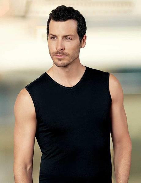 Black V Neck Sleeveless Male Athlete ME079