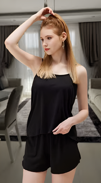 Siyah kumaş Zarafet Pijama Takımı V7100