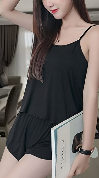 Siyah kumaş Zarafet Pijama Takımı V7100