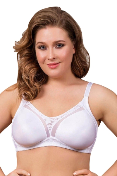 Tulle and Lace Detail Seamless Minimizer Bra 3705 - Thumbnail
