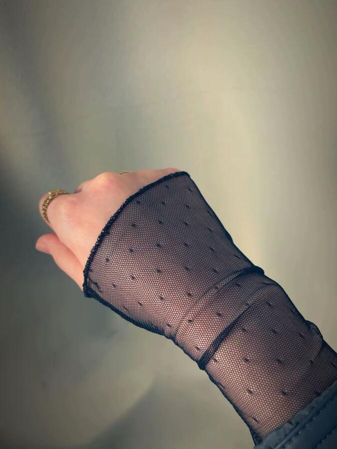 Uzun Siyah Puantiyeli Yetişkin Tül Eldiven - 5