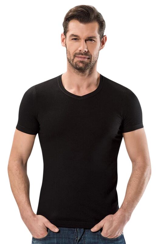 V Yaka Kısa Kollu Modal T Shirt 1204 - 1