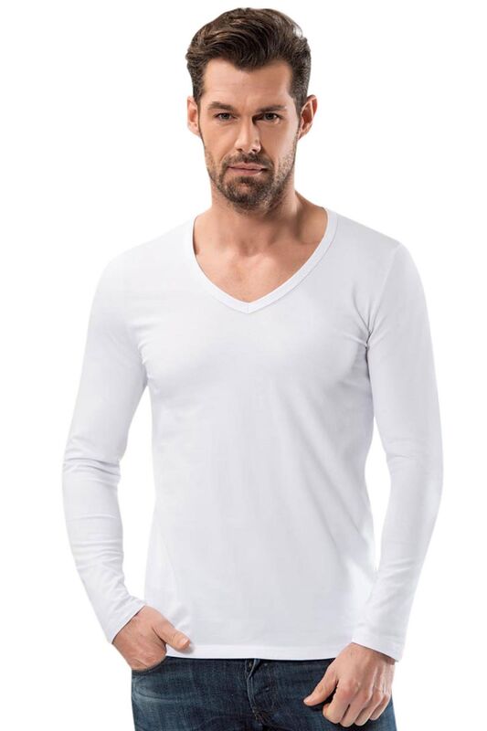 V Neck Long Sleeve Fit Mold T Shirt 1166 - Anıt