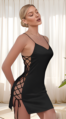 Venlisa Bağ Detaylı Saten Elbise V2301 - Thumbnail