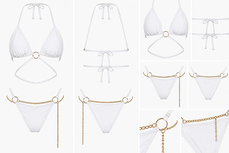 Zincir Detaylı Halter Yaka Üçgen Bikini Takımı V1701 - 12