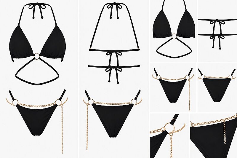 Zincir Detaylı Halter Yaka Üçgen Bikini Takımı V1701 - 16