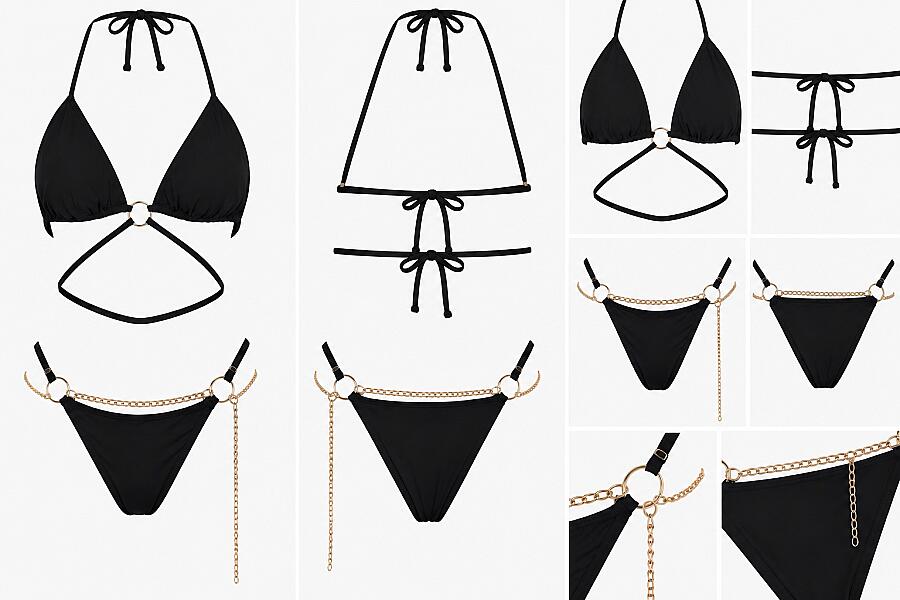Zincir Detaylı Halter Yaka Üçgen Bikini Takımı V1701 - 16