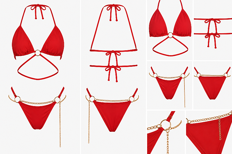 Zincir Detaylı Halter Yaka Üçgen Bikini Takımı V1701 - 19