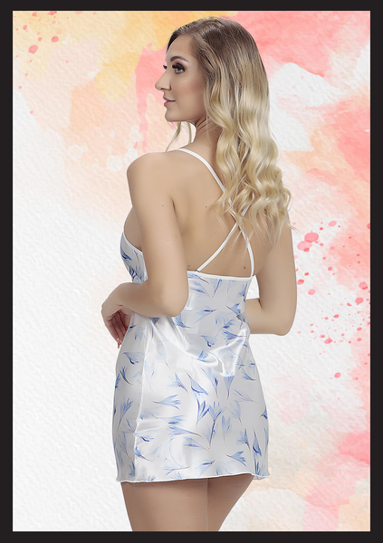 White Breeze – Saten Çiçek Desenli Gecelik