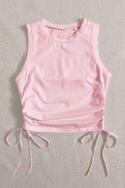 Yanları Büzgülü Kolsuz Bluz Crop Top Atlet