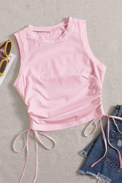 Yanları Büzgülü Kolsuz Bluz Crop Top Atlet