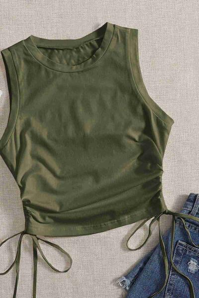 Yanları Büzgülü Kolsuz Bluz Crop Top Atlet