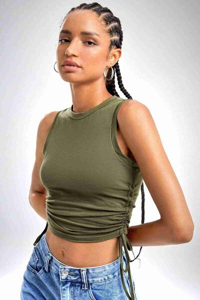 Yanları Büzgülü Kolsuz Bluz Crop Top Atlet