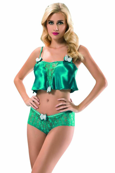 Green Lace Satin Fantasy Nightgown 333